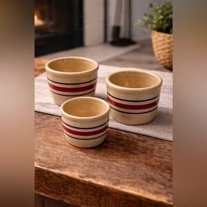 Vintage Robinson Ransbottom Pottery Cups Mixed Lot of 3 Blue Red Stripe